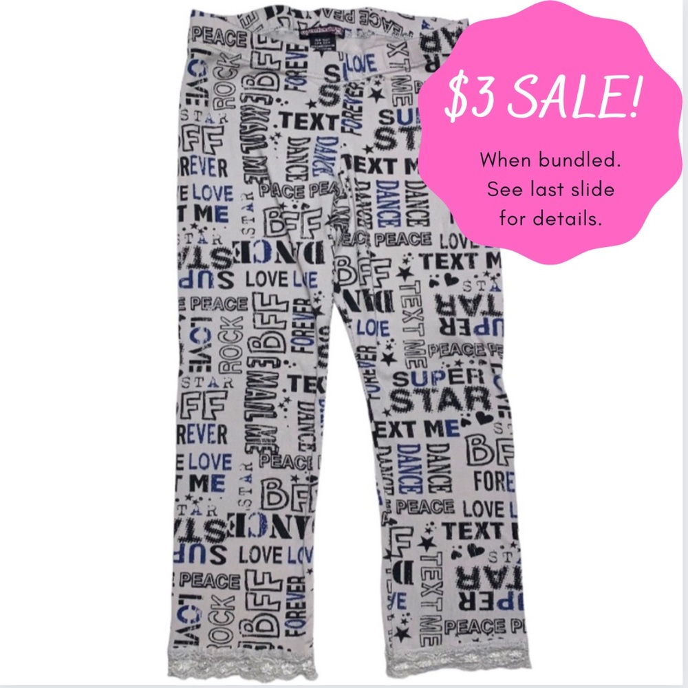 🆕 Gray Word BFF Pattern Elastic Waist Pull On Legging Pants Size Medium 10/12